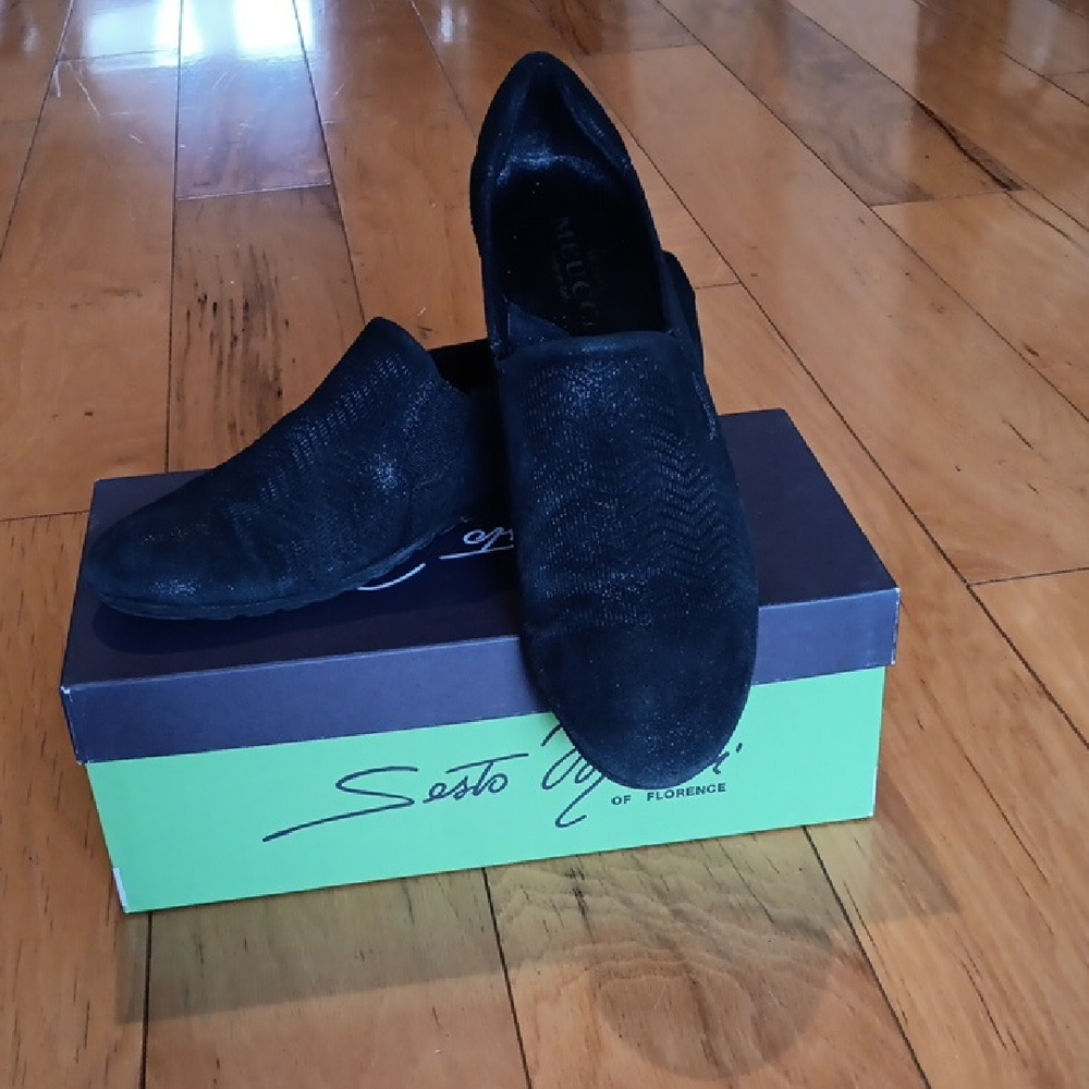 Sesto Meucci Black Textured Loafers